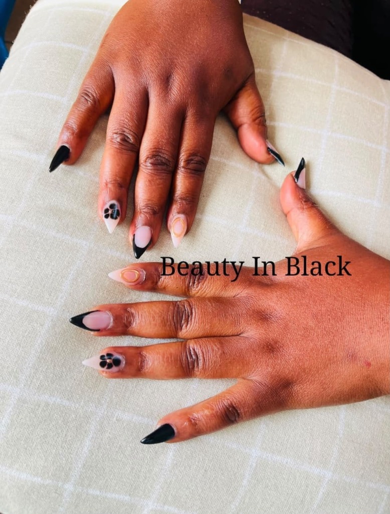 Obsidian Black French Tips with Gold Rings by Beauty In Black