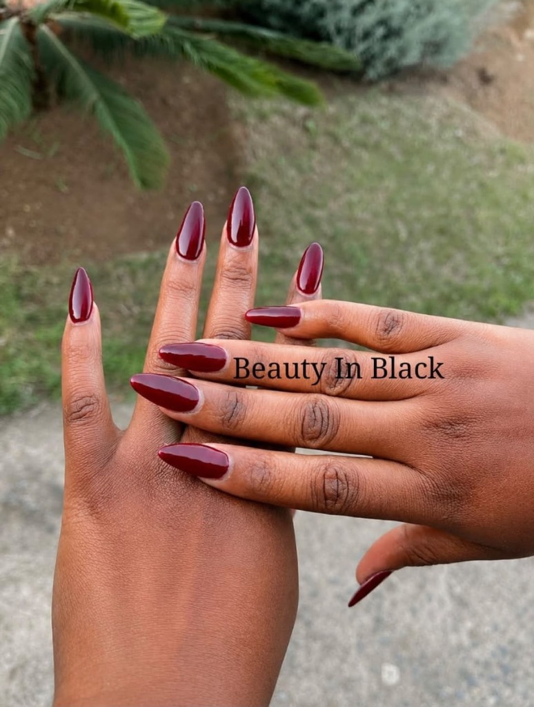 Burgundy Wine Stiletto Nails by Beauty In Black