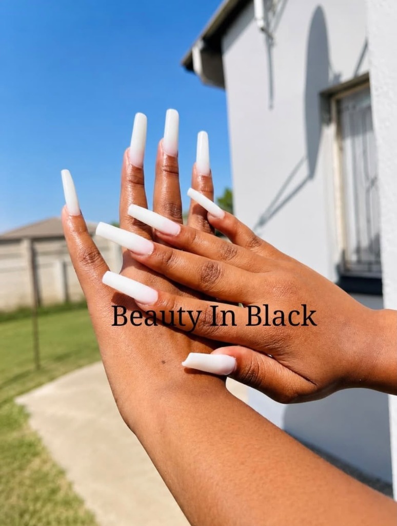 Milky White Long Acrylic Tips by Beauty In Black