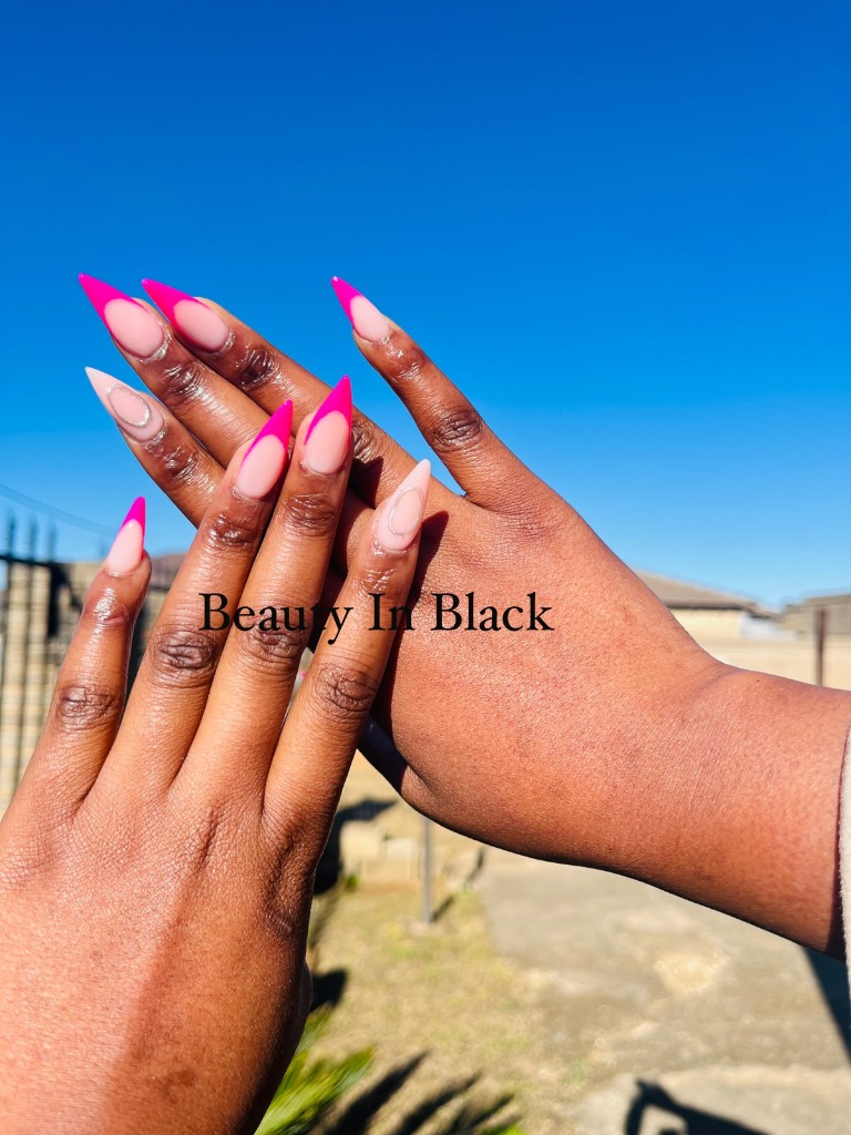 Hot Pink Stiletto French Tips by Beauty In Black